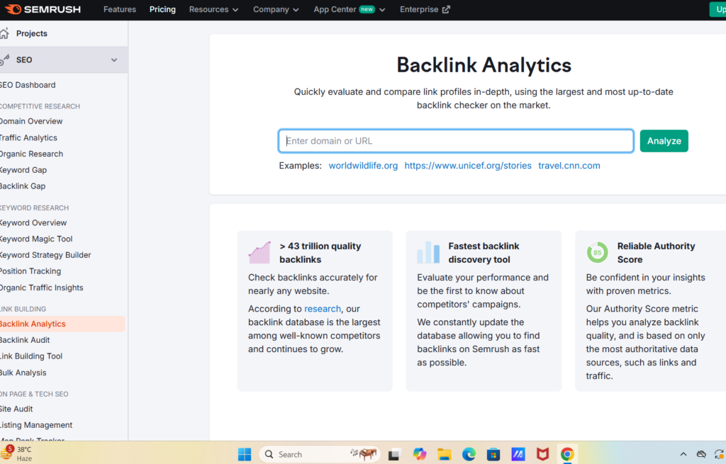semrush backlink analysis